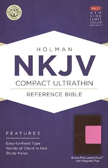 NKJV Compact Ultrathin Bible, Pink/Brown LeatherTouch with Magnetic Flap *Very Good*