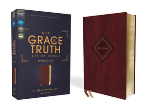 NIV, The Grace and Truth Study Bible (Trustworthy and Practical Insights), Personal Size, Leathersoft, Burgundy, Red Letter, Comfort Print *Like New*