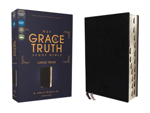 NIV, The Grace and Truth Study Bible (Trustworthy and Practical Insights), Large Print, European Bonded Leather, Black, Red Letter, Thumb Indexed, Comfort Print *Like New*