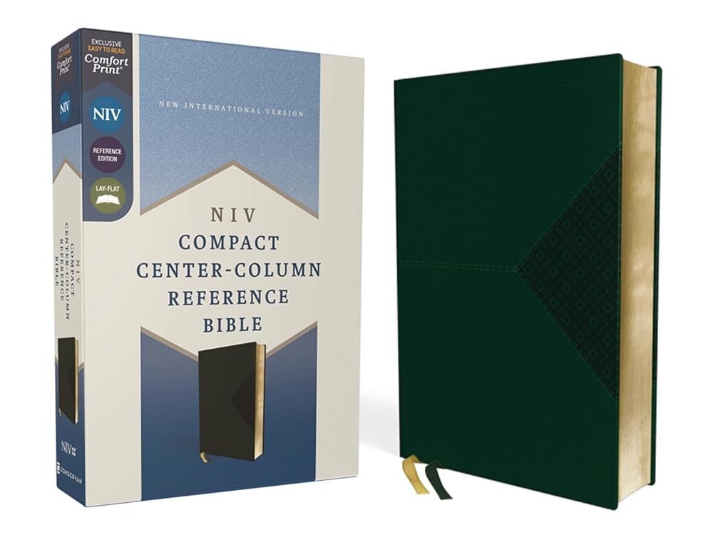 NIV, Compact Center-Column Reference Bible, Leathersoft, Green, Red Letter, Comfort Print cover image