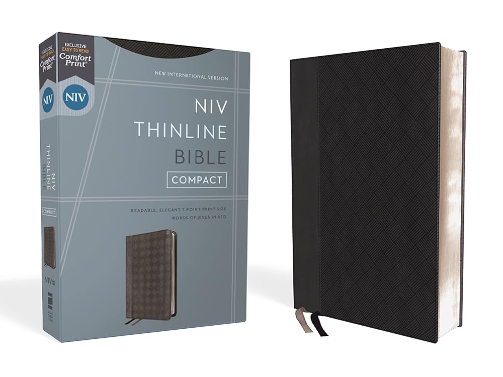 NIV, Thinline Bible, Compact, Leathersoft, Black/Gray, Red Letter, Comfort Print cover image
