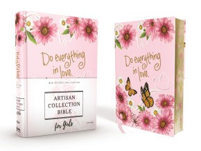 NIV, Artisan Collection Bible for Girls, Cloth over Board, Pink Daisies, Designed Edges under Gilding, Red Letter, Comfort Print *Very Good*