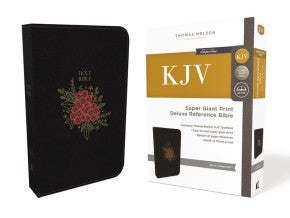 KJV Holy Bible, Super Giant Print Reference Bible, Deluxe Black Floral Leathersoft, 43,000 Cross References, Red Letter, Comfort Print: King James Version
