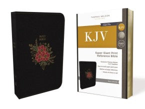 KJV Holy Bible, Super Giant Print Reference Bible, Deluxe Black Floral Leathersoft, Thumb Indexed, 43,000 Cross References, Red Letter, Comfort Print: King James Version *Like New*