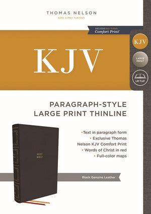 KJV, Paragraph-style Large Print Thinline Bible, Genuine Leather, Black, Red Letter, Thumb Indexed, Comfort Print: Holy Bible, King James Version