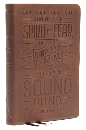 NKJV, Personal Size Reference Bible, Verse Art Cover Collection, Genuine Leather, Brown, Red Letter, Thumb Indexed, Comfort Print: Holy Bible, New King James Version