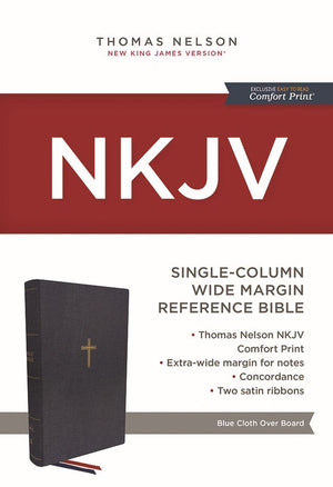NKJV, Single-Column Wide-Margin Reference Bible, Cloth over Board, Blue, Red Letter, Comfort Print: Holy Bible, New King James Version