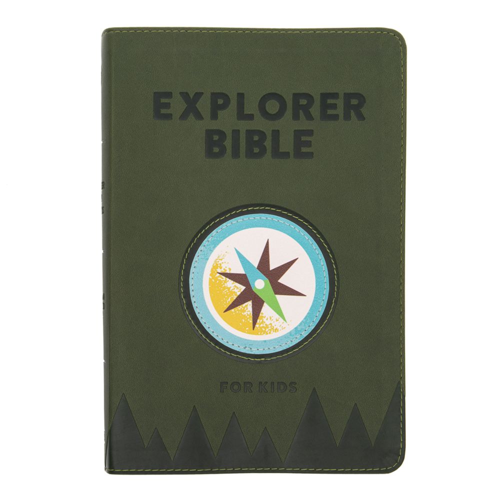 CSB Explorer Bible for Kids, Olive Compass LeatherTouch, Indexed, Red Letter, Full-Color Design, Photos, Illustrations, Charts, Videos, Activities, Easy-to-Read Bible Serif Type