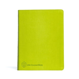 CSB Life Counsel Bible, Apple Green LeatherTouch, Indexed, Black Letter, Articles, Word Studies, Quotes, Cross-References, Easy-to-Read Bible Serif Type cover image