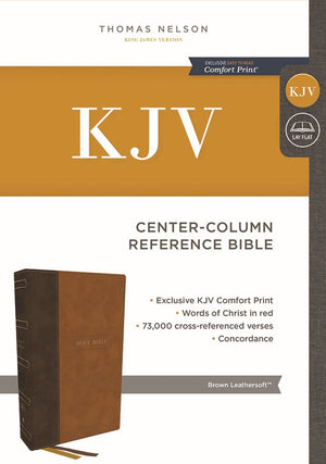 KJV Holy Bible, Center-Column Reference Bible, Leathersoft, Brown, 73,000+ Cross References, Red Letter, Comfort Print: King James Version