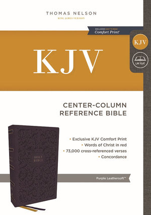 KJV Holy Bible, Center-Column Reference Bible, Leathersoft, Purple, 73,000+ Cross References, Red Letter, Comfort Print: King James Version