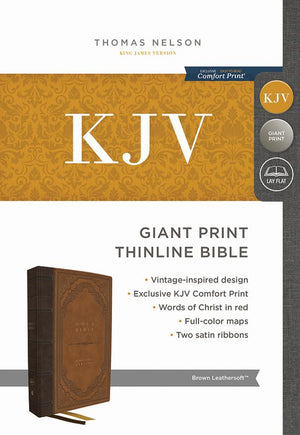 KJV Bible, Giant Print Thinline Bible, Vintage Series, Leathersoft, Brown, Red Letter, Comfort Print: King James Version