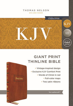 KJV Bible, Giant Print Thinline Bible, Vintage Series, Leathersoft, Tan, Red Letter, Comfort Print: King James Version