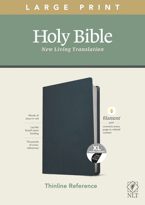 NLT Large Print Thinline Reference Holy Bible (Red Letter, Genuine Leather, Navy Blue, Indexed): Includes Free Access to the Filament Bible App ... Notes, Devotionals, Worship Music, and Video