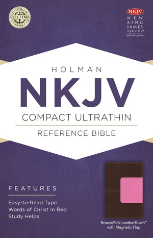 NKJV Compact Ultrathin Bible, Pink/Brown LeatherTouch with Magnetic Flap