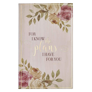 Christian Art Gifts Flexcover Journal | For I Know The Plans – Jeremiah 29:11 Bible Verse | Floral Inspirational Notebook w/128 Lined Pages, 5.5” x 8.5” cover image