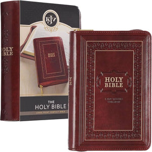 KJV Holy Bible, Compact Large Print Faux Leather Red Letter Edition - Ribbon Marker, King James Version, Burgundy, Zipper Closure *Like New*