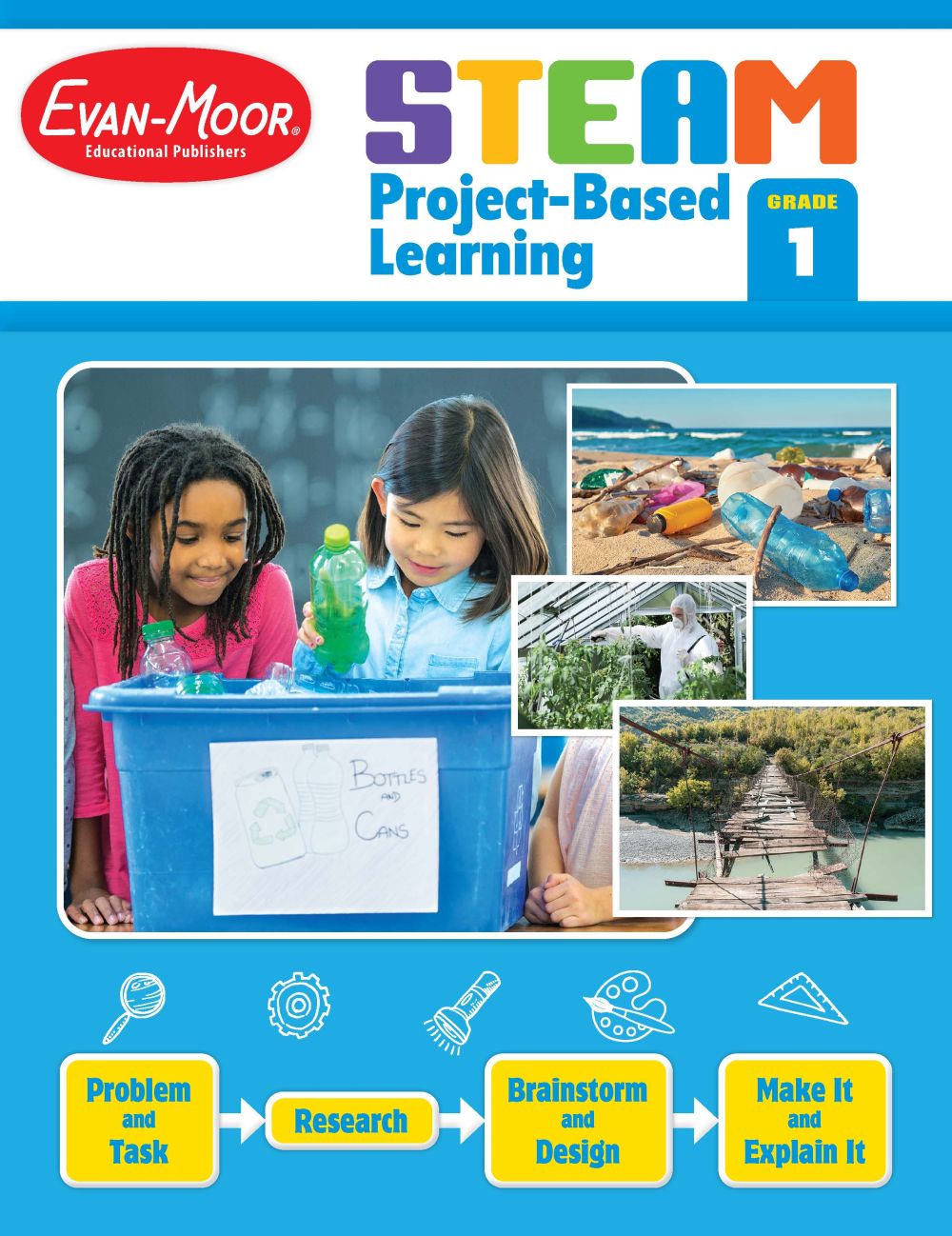 Evan-Moor STEAM Project-Based Learning, Grade 1 Activities Homeschooling and Classroom Resource Workbook, Reproducible Worksheets, Hands-On Projects, Problem Solving, Art, Puzzle, Real-World Topics
