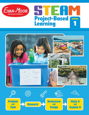 Evan-Moor STEAM Project-Based Learning, Grade 1 Activities Homeschooling and Classroom Resource Workbook, Reproducible Worksheets, Hands-On Projects, Problem Solving, Art, Puzzle, Real-World Topics