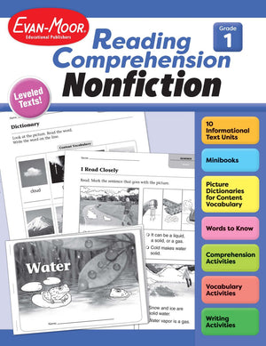 Evan-Moor Reading Comprehension: Nonfiction, Grade 1 - Homeschooling and Classroom Resource Workbook, Biographies, Science, Social studies, Mini book, Leveled, Vocabulary, Text structure analysis