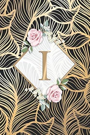 I: Cute Floral Monogram Letter I Initial Dot Grid Bullet Notebook for Girls & Women | Nifty Personalized Blank Journal for Writing & Notes with Dot Gridded Pages | Abstract Exotic Black & Gold Print cover image