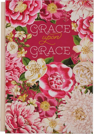 Christian Art Gifts LG Journal for Women Grace Upon Grace John 1:16 Bible Verse Inspirational Scripture Embossed Notebook, Cream and Magenta Vintage Floral w/Gold Foil, Quarter Bound, Linen Spine